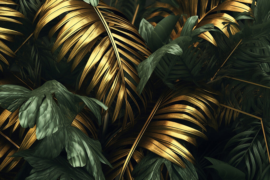 Lush leaves in shimmering hues