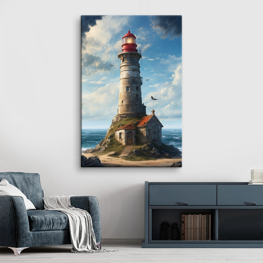 A lighthouse on a rock with Ford Island in the background