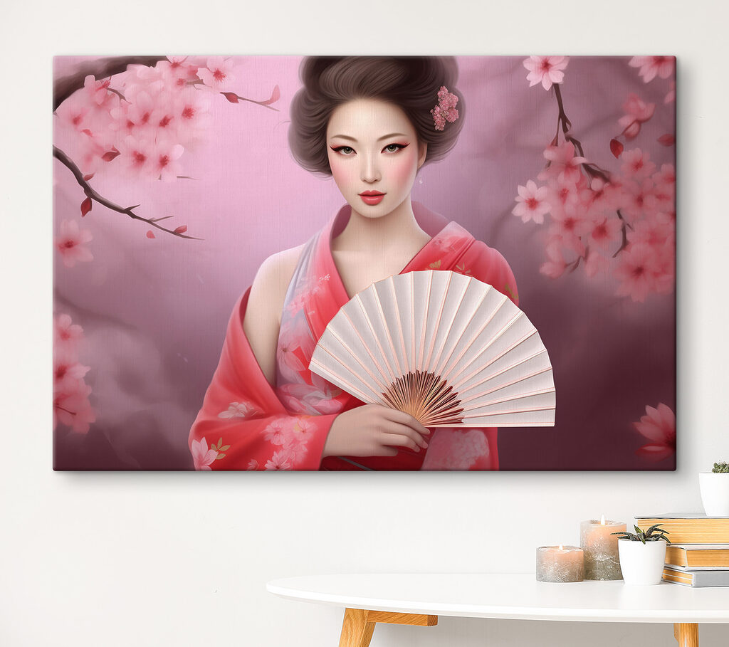 A woman in a kimono holding a fan
