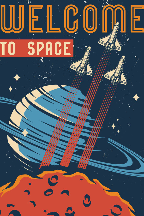A poster with space shuttles flying in the sky A poster with space shuttles flying in the sky