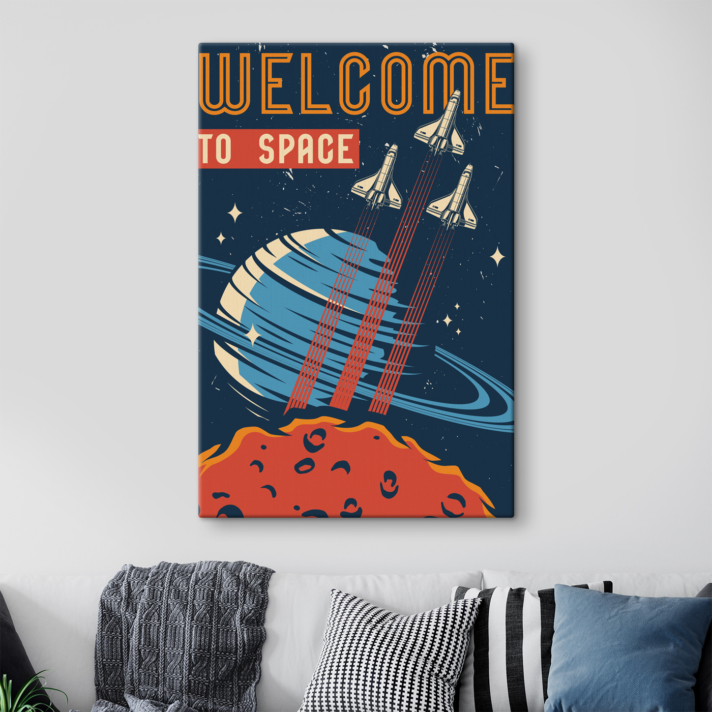 A poster with space shuttles flying in the sky A poster with space shuttles flying in the sky