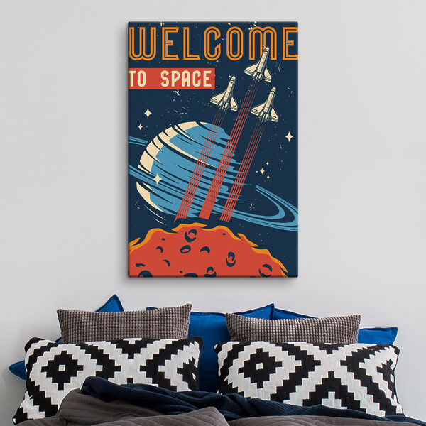 A poster with space shuttles flying in the sky A poster with space shuttles flying in the sky