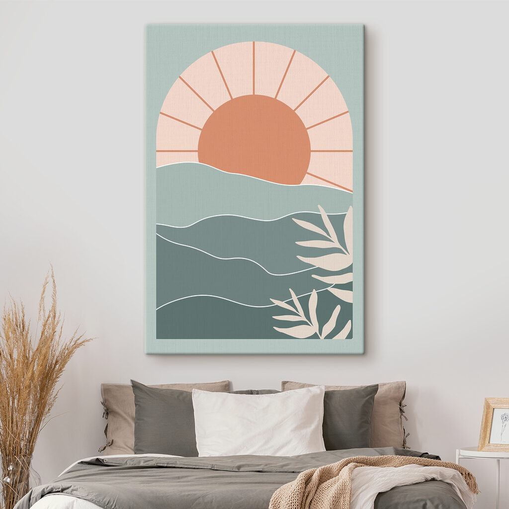A sun over water with leaves