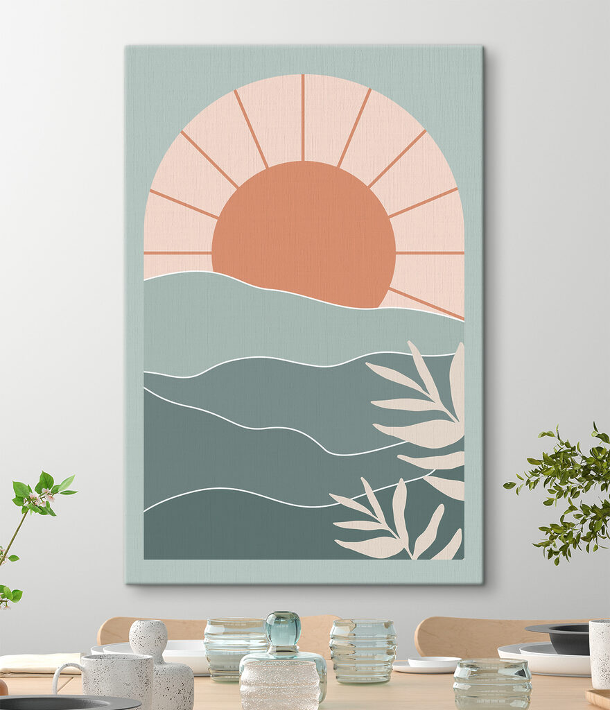 A sun over water with leaves
