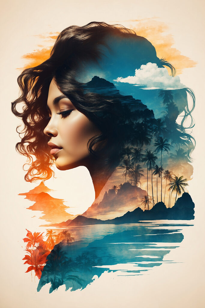 A woman's face and a landscape A woman's face and a landscape