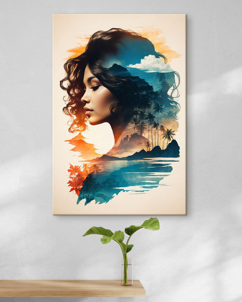 A woman's face and a landscape A woman's face and a landscape