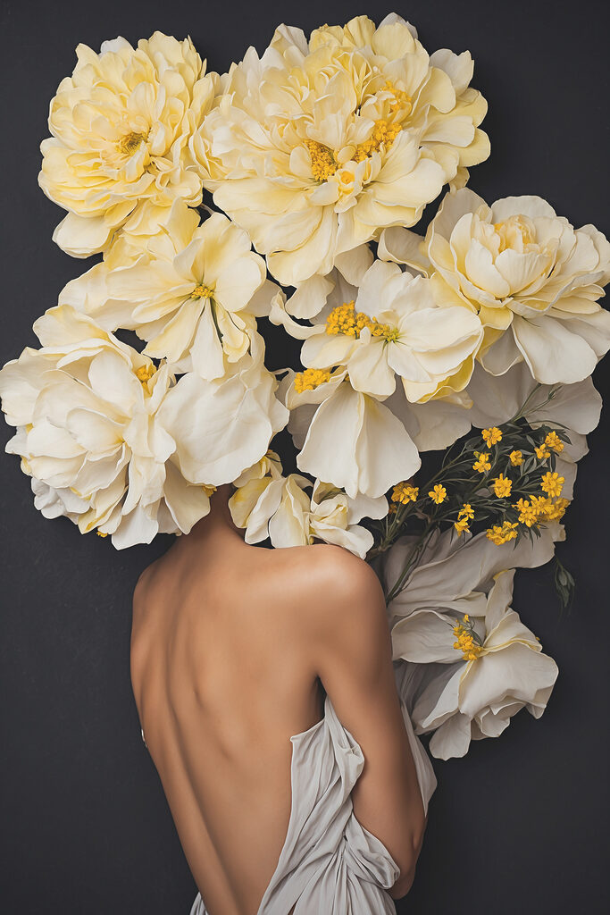 A woman with flowers over her head A woman with flowers over her head