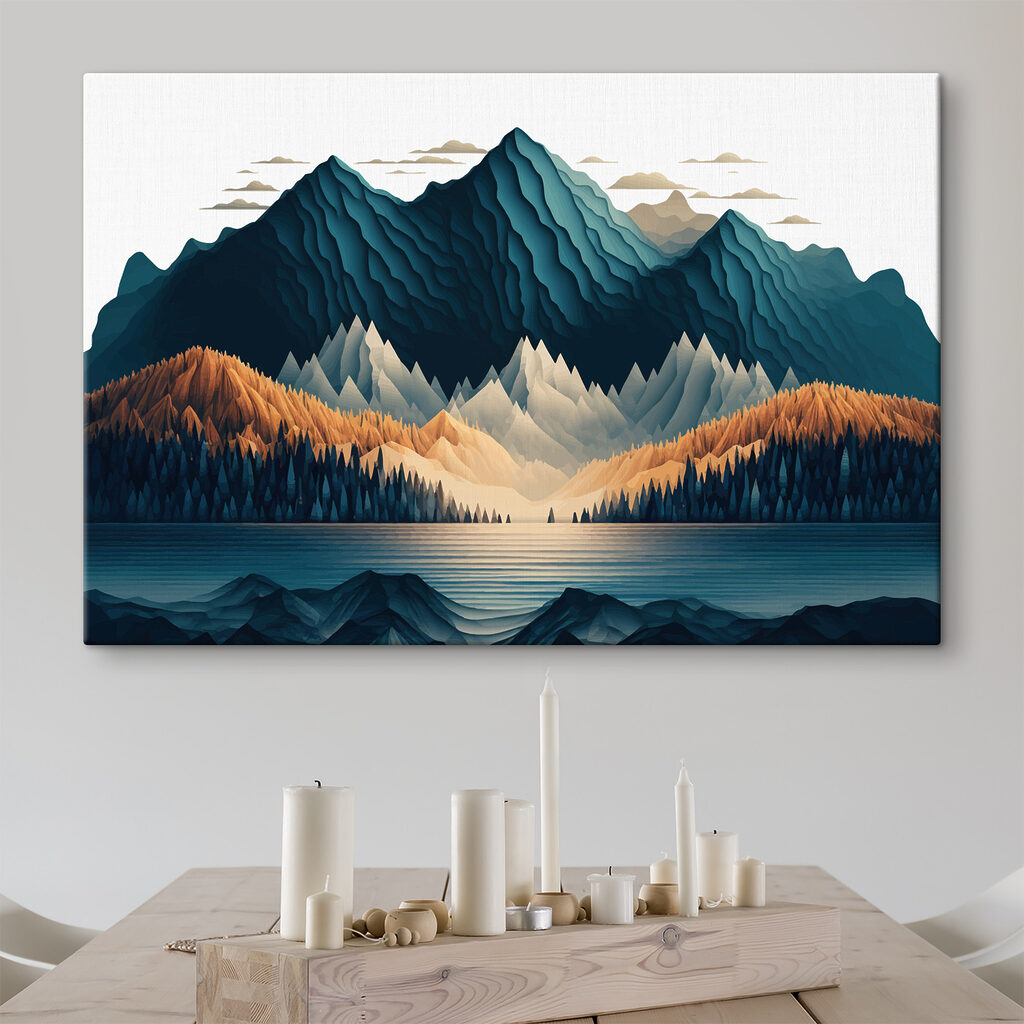 A mountain range with trees and a lake A mountain range with trees and a lake