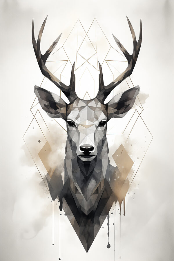 A deer with antlers and a geometric pattern A deer with antlers and a geometric pattern