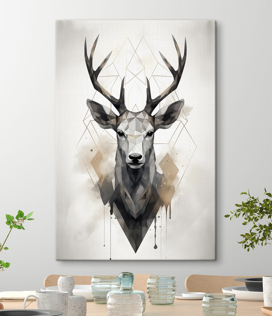 A deer with antlers and a geometric pattern