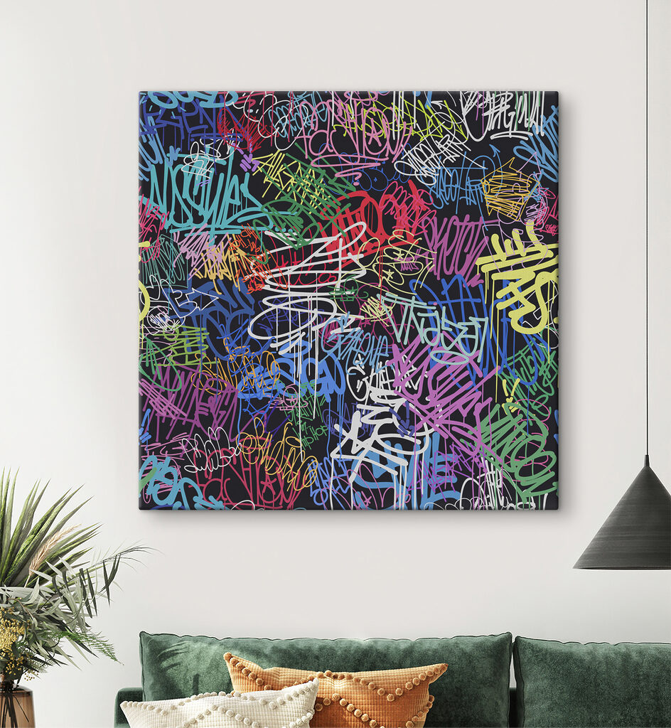 A colorful graffiti on a black background