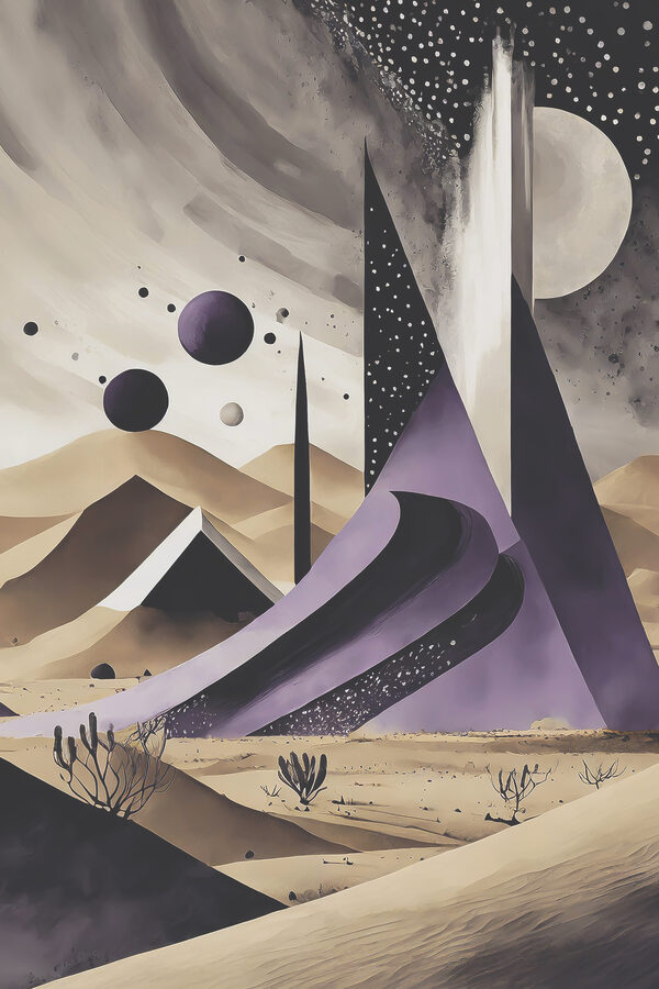 A purple and white desert landscape