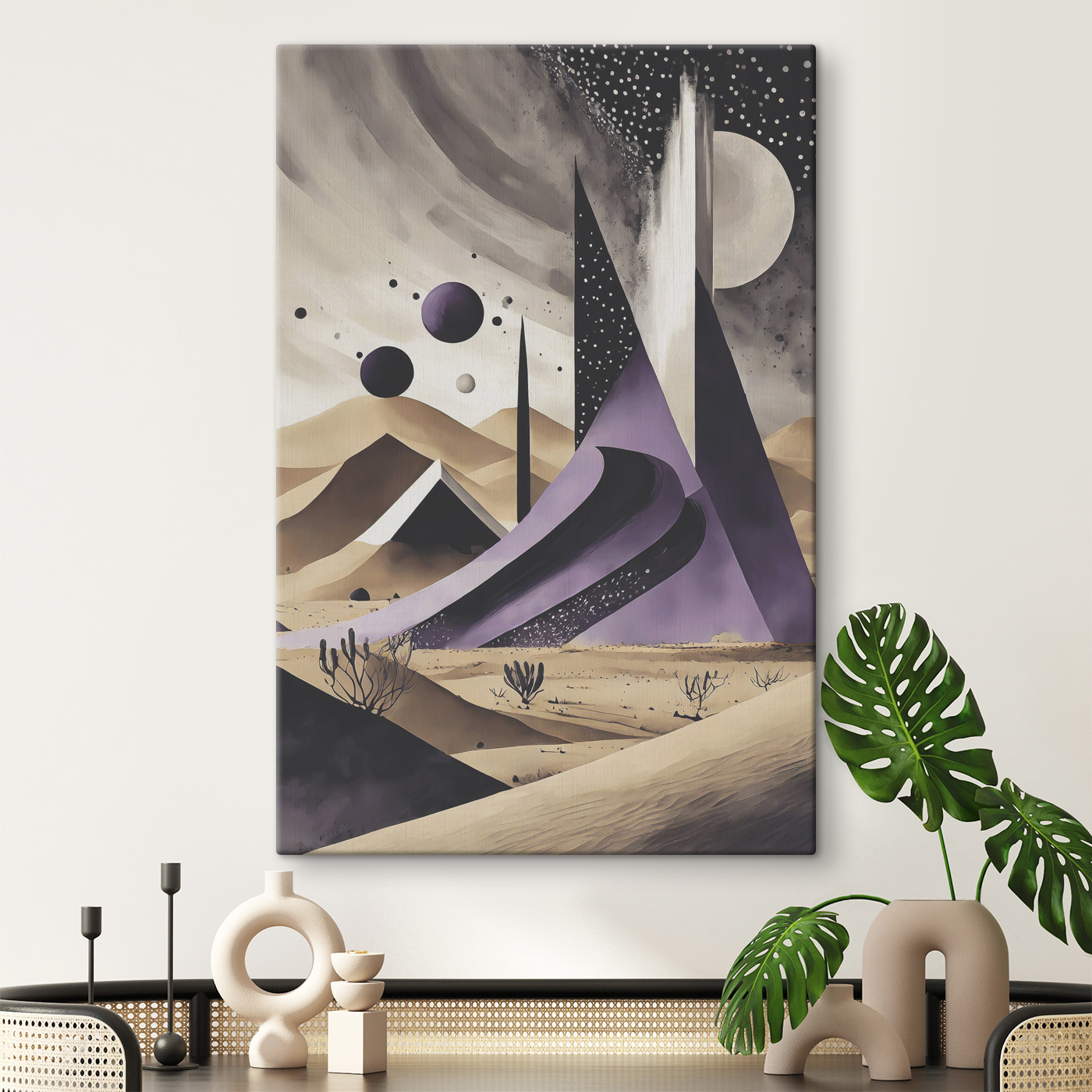 A purple and white desert landscape