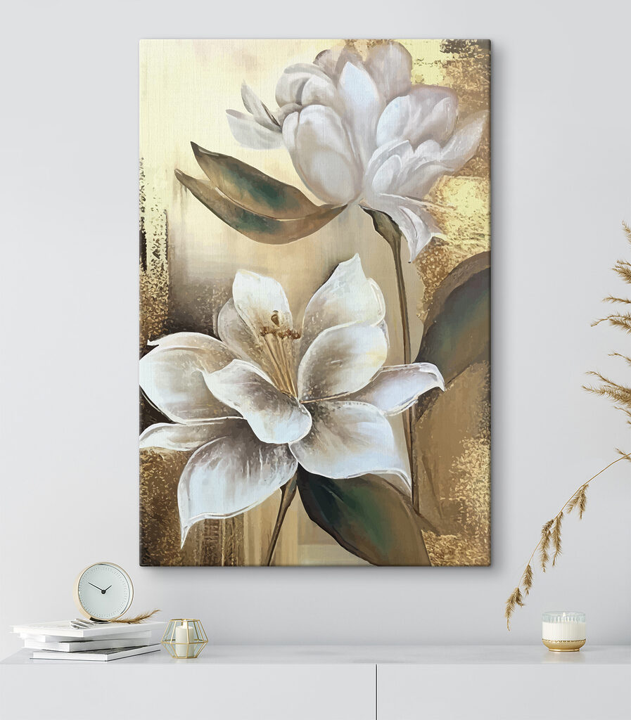 A painting of flowers on a wall