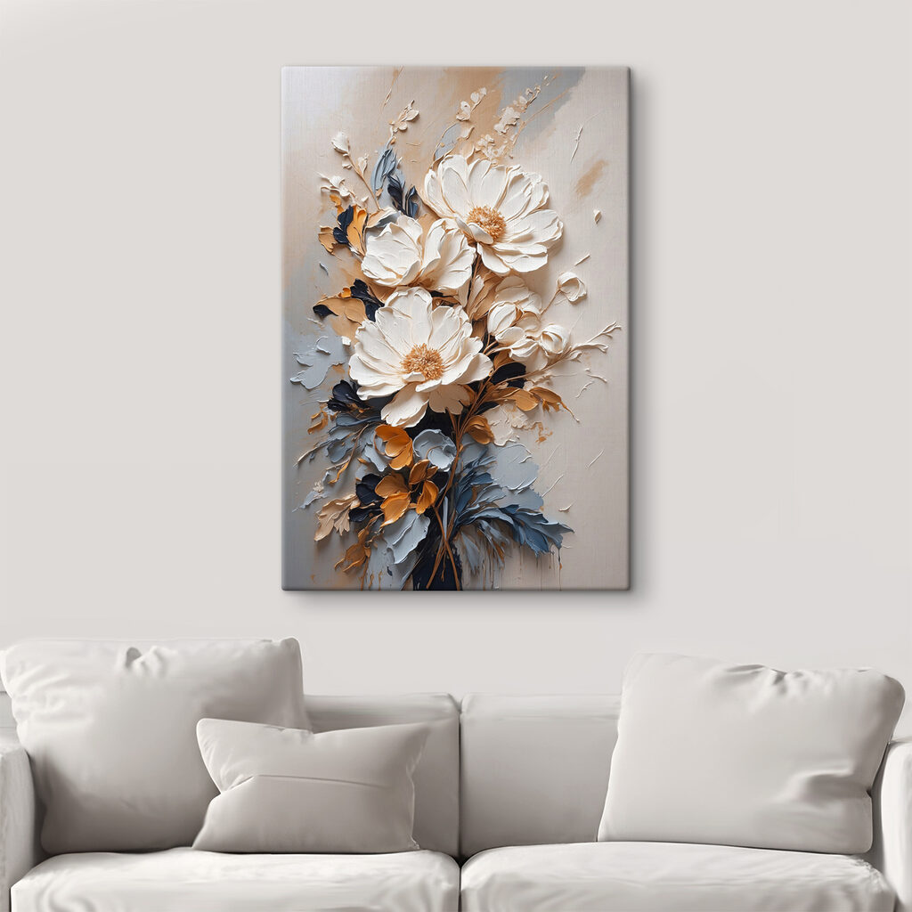 A painting of flowers on a wall A painting of flowers on a wall