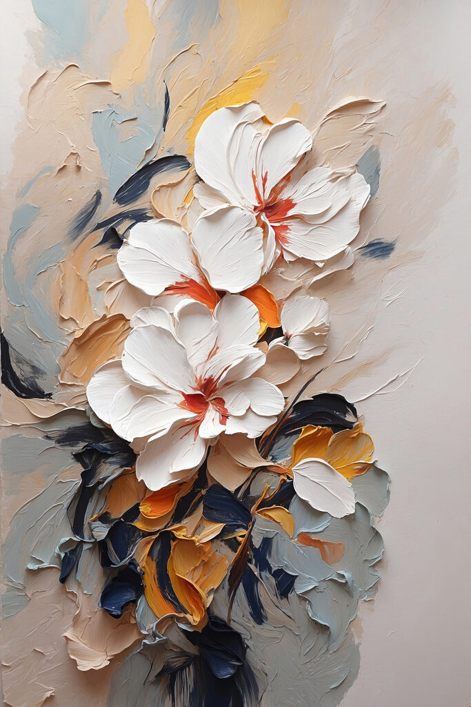 A painting of flowers on a wall A painting of flowers on a wall