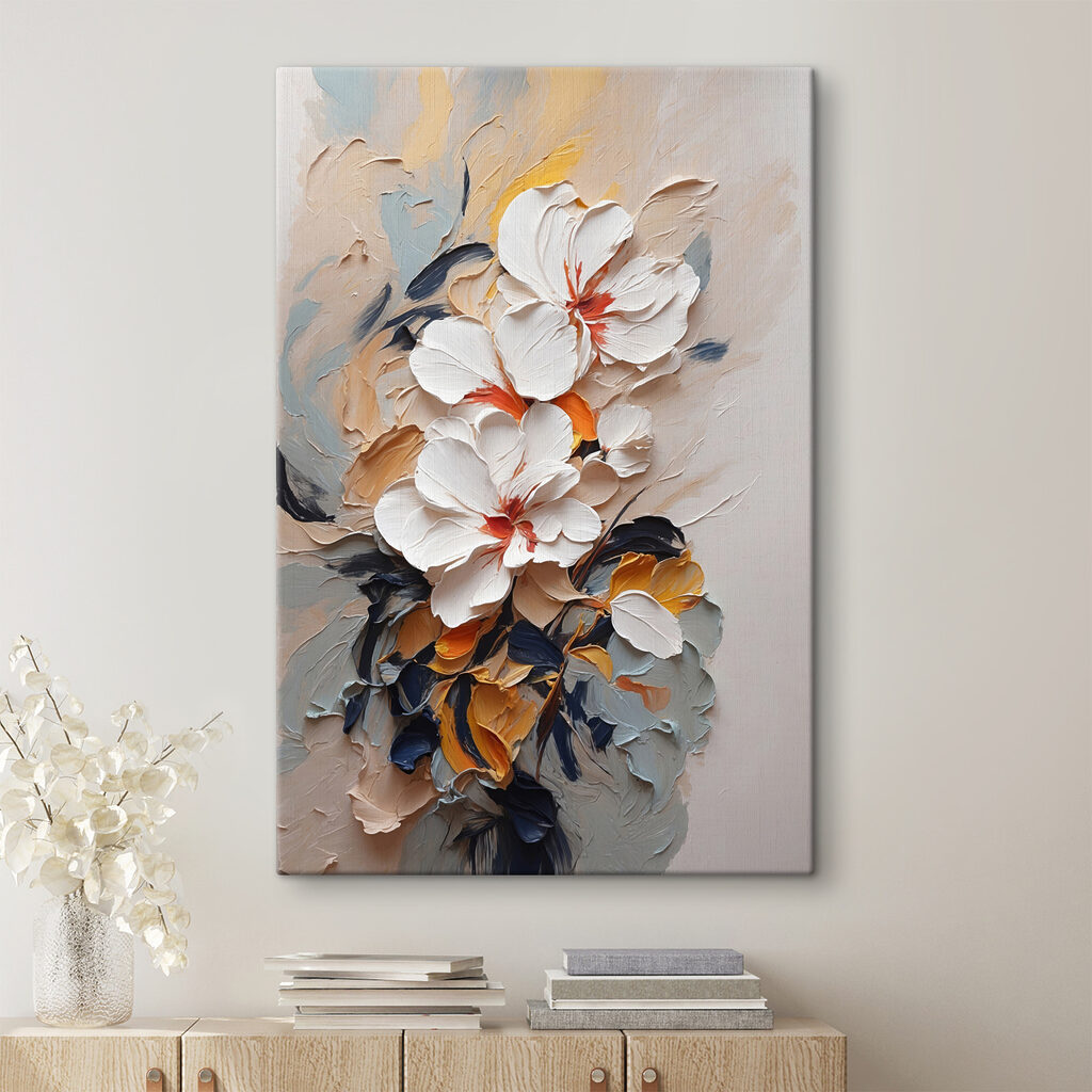 A painting of flowers on a wall A painting of flowers on a wall