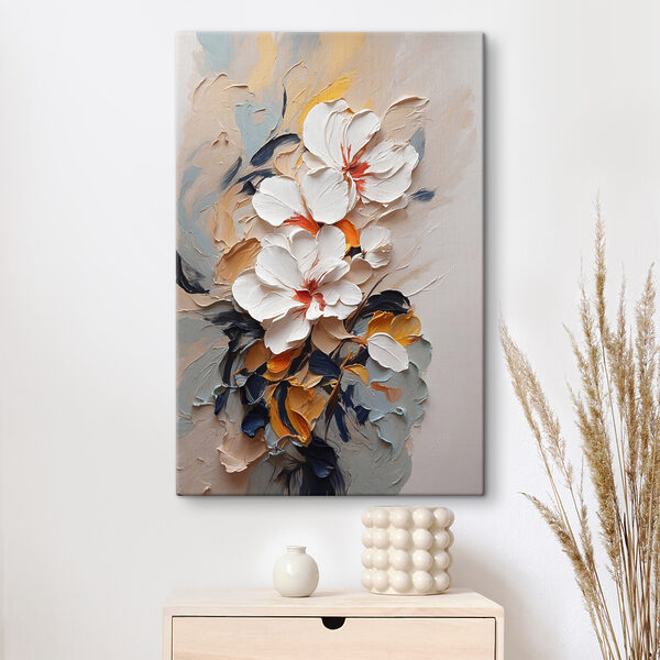 A painting of flowers on a wall A painting of flowers on a wall