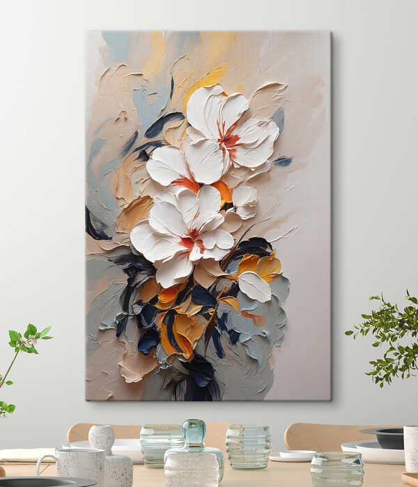 A painting of flowers on a wall A painting of flowers on a wall