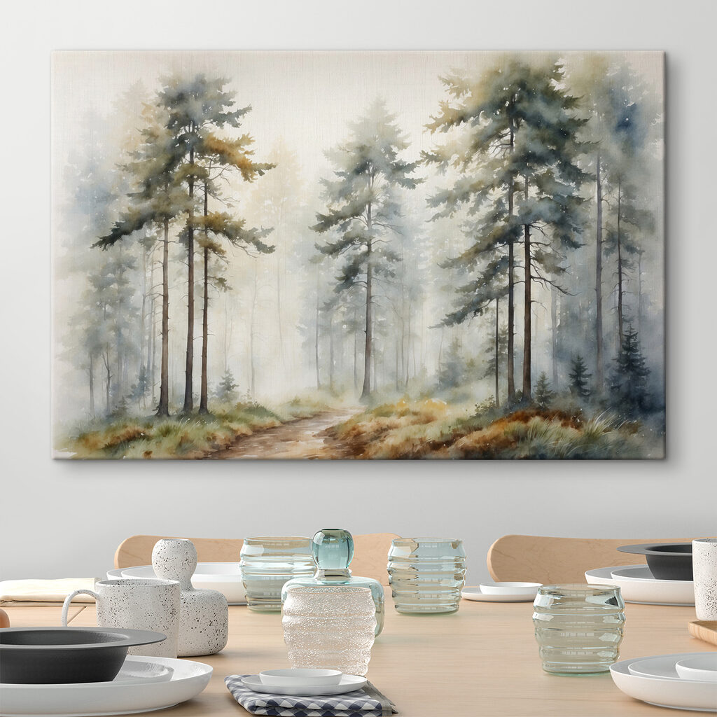 A watercolor painting of a forest