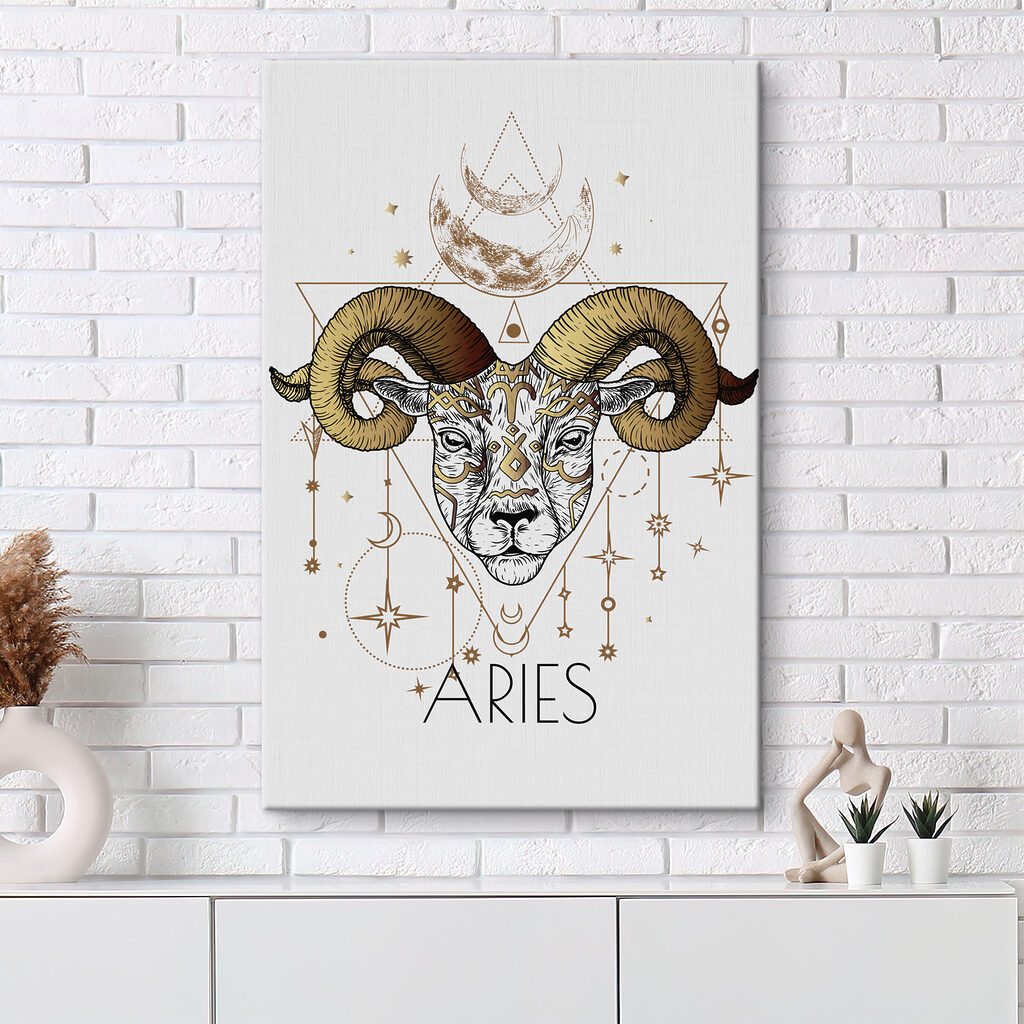 A drawing of a ram with a moon and stars A drawing of a ram with a moon and stars