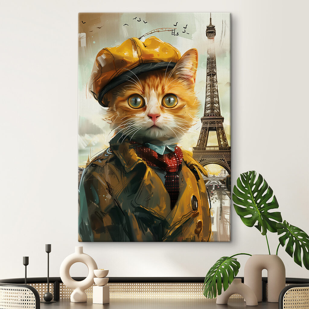 A cat in a coat and hat