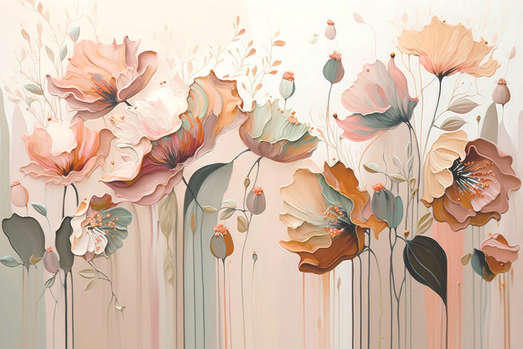 A painting of flowers on a wall A painting of flowers on a wall