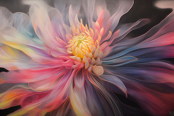 A colorful flower with a yellow center A colorful flower with a yellow center