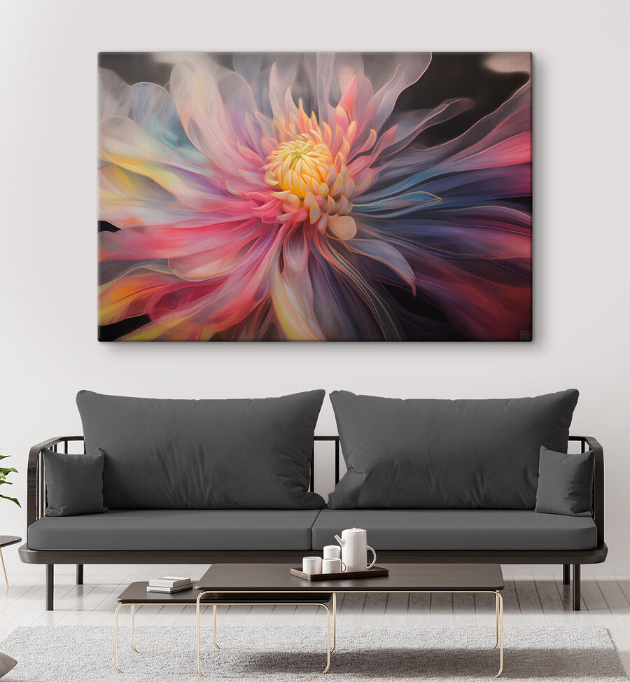 A colorful flower with a yellow center A colorful flower with a yellow center