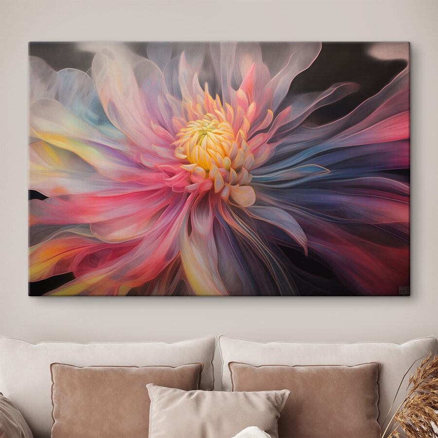 A colorful flower with a yellow center A colorful flower with a yellow center