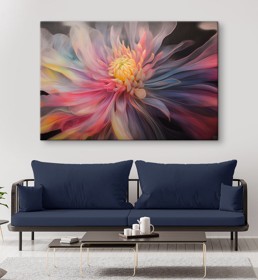 A colorful flower with a yellow center A colorful flower with a yellow center