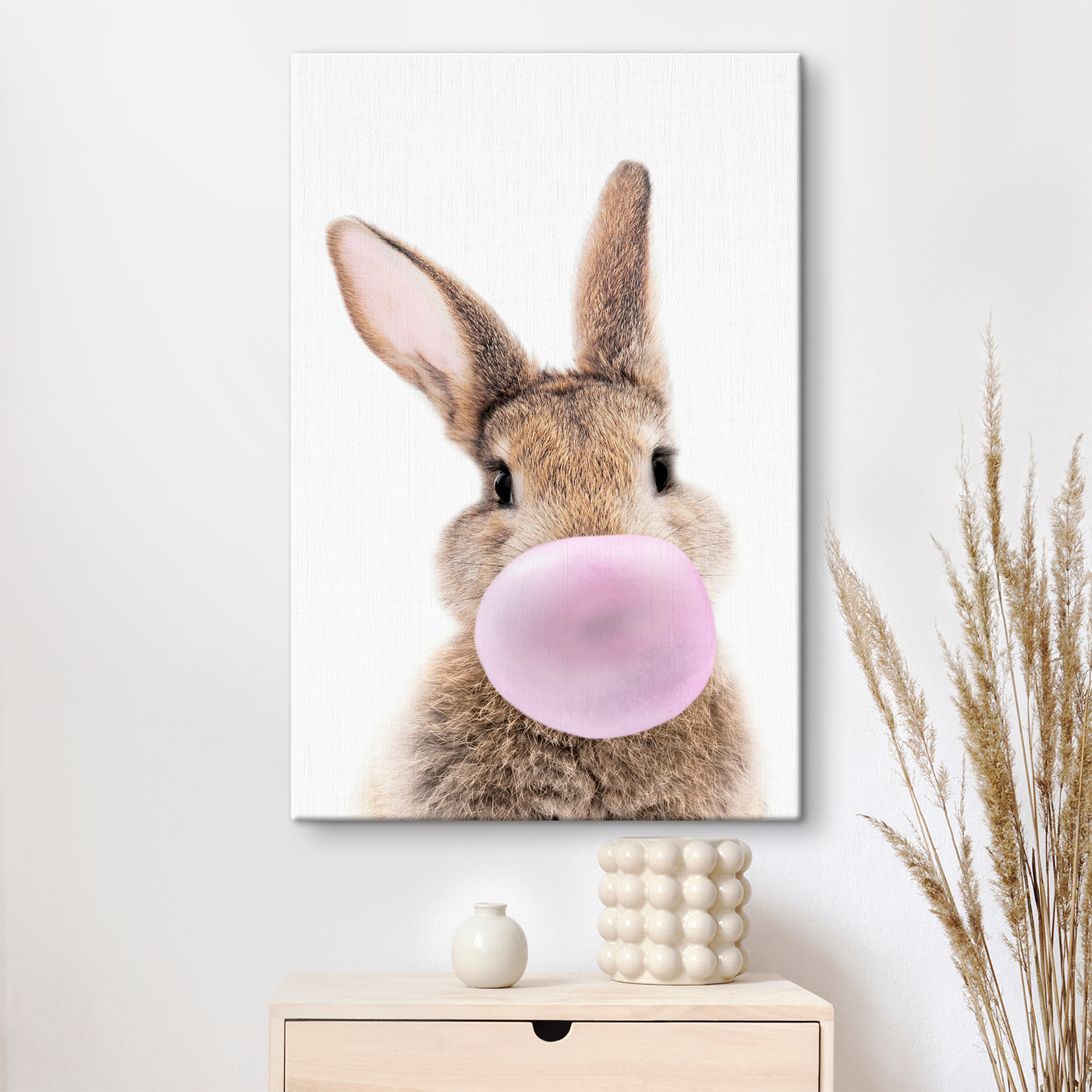A rabbit with a bubble gum