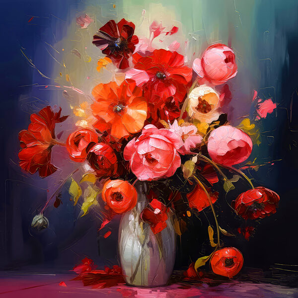 A painting of flowers in a vase A painting of flowers in a vase
