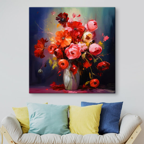 A painting of flowers in a vase A painting of flowers in a vase