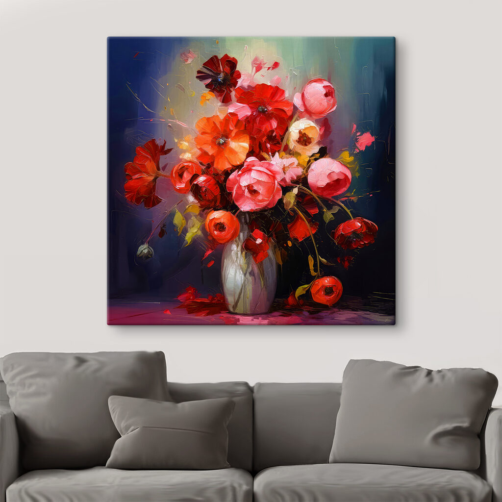A painting of flowers in a vase A painting of flowers in a vase