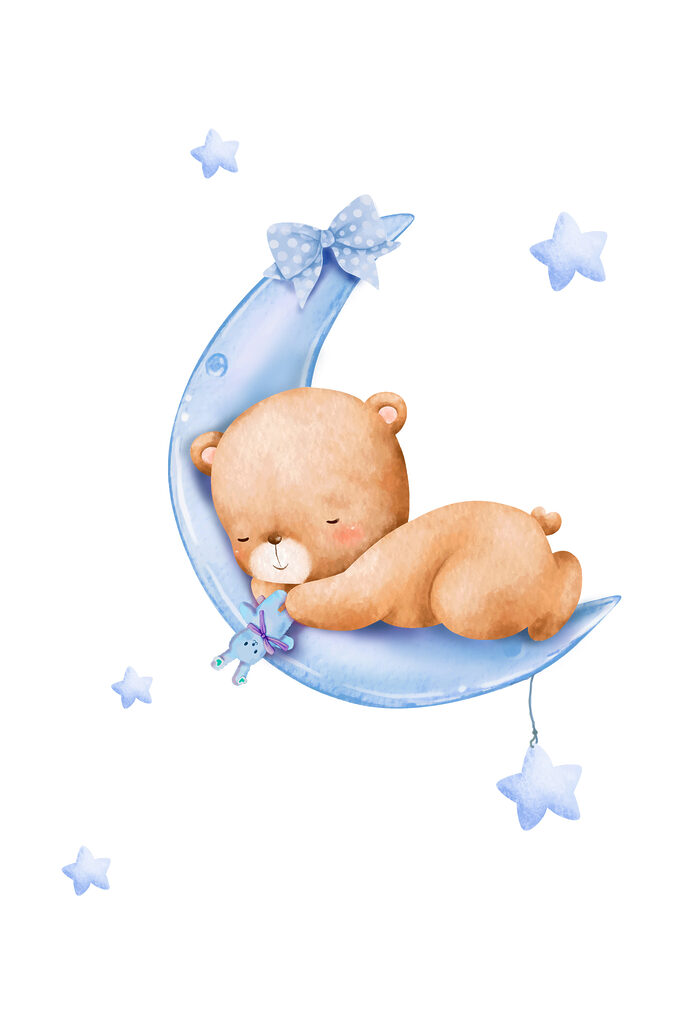 A teddy bear sleeping on the moon