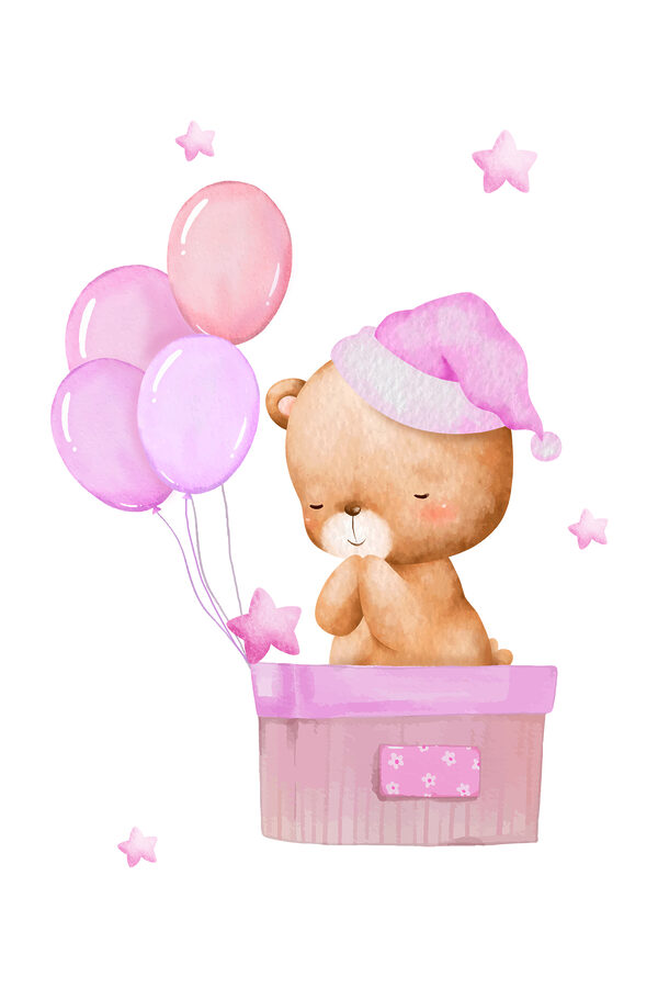 A teddy bear in a basket with balloons A teddy bear in a basket with balloons
