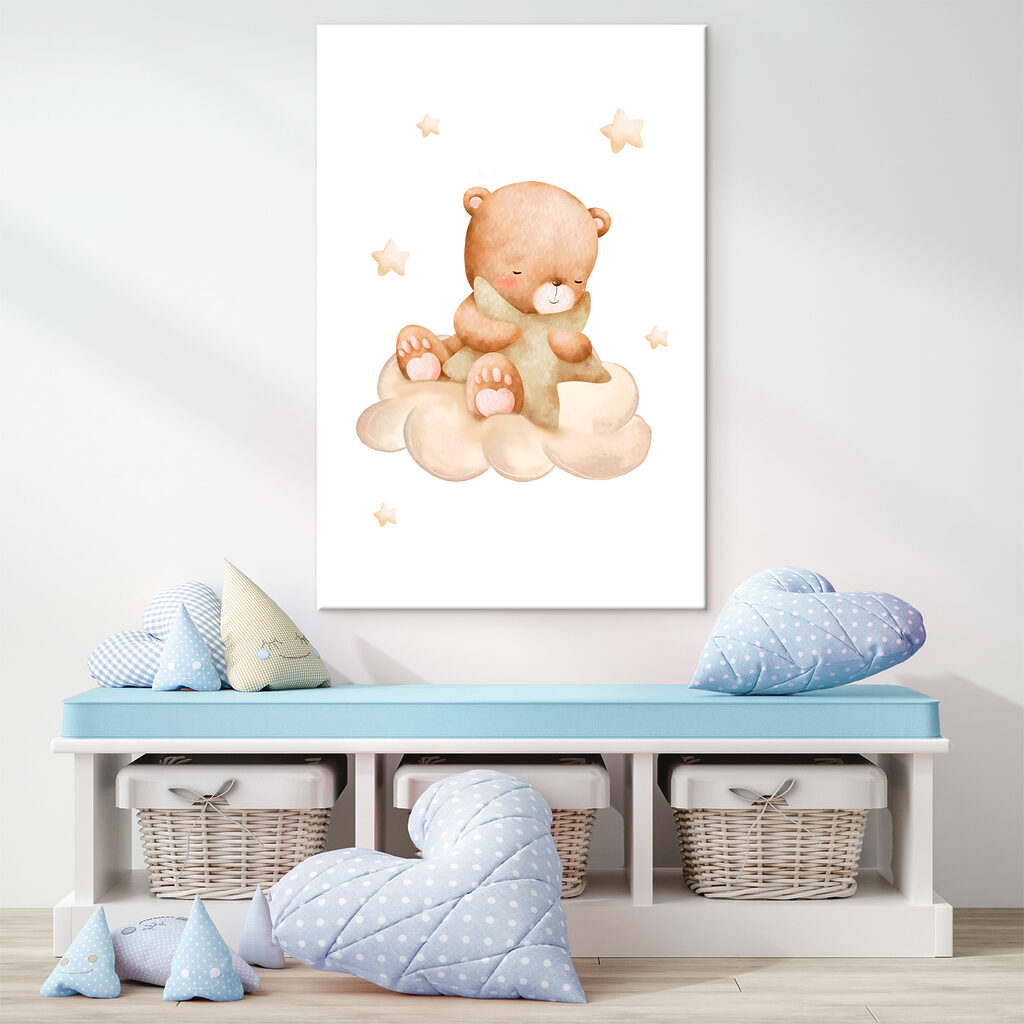 A teddy bear sitting on a cloud