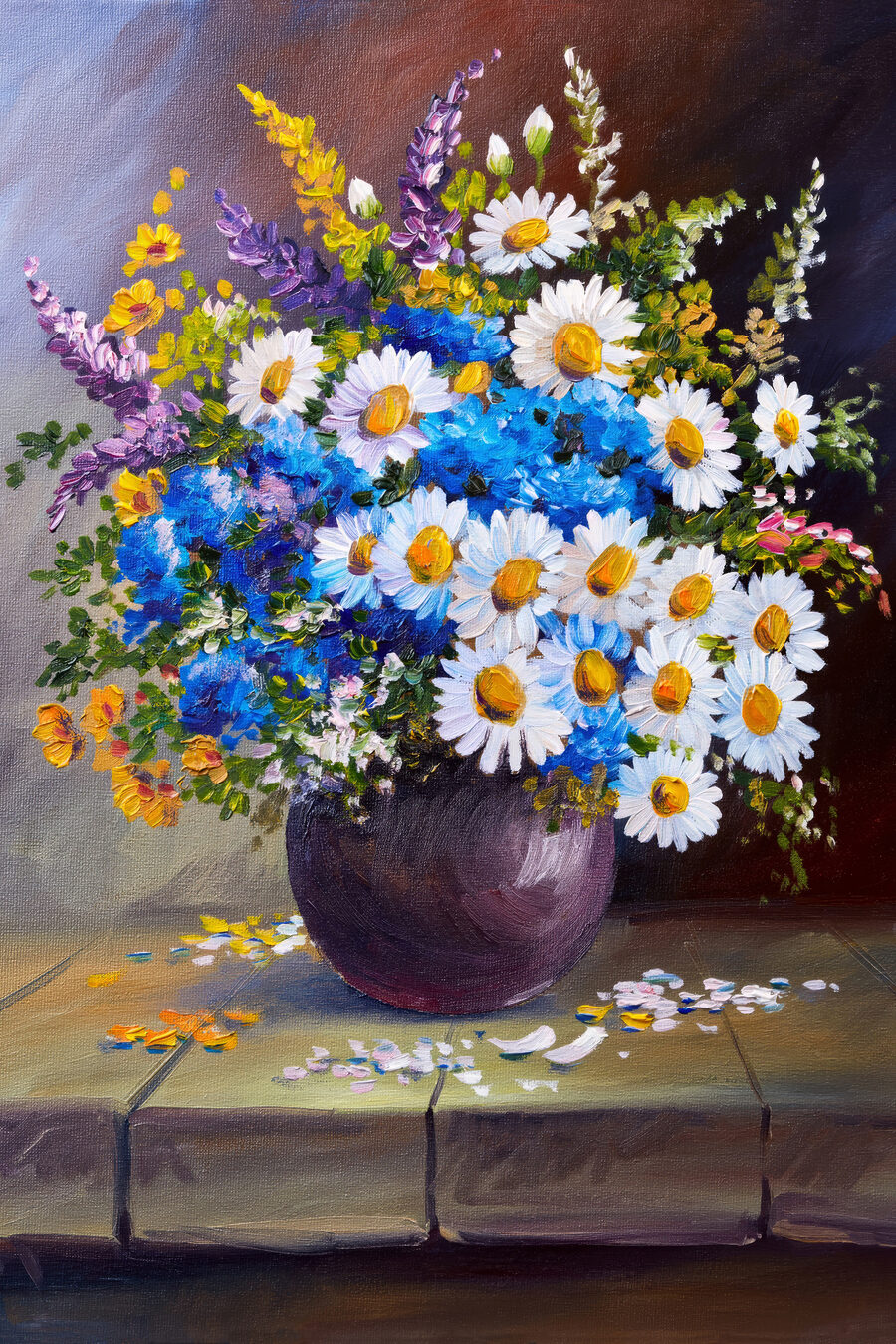 A painting of flowers in a vase A painting of flowers in a vase