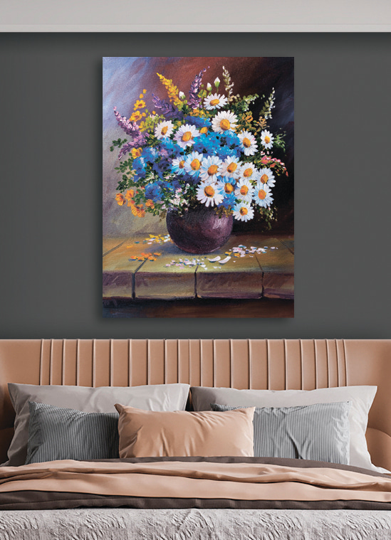 A painting of flowers in a vase A painting of flowers in a vase