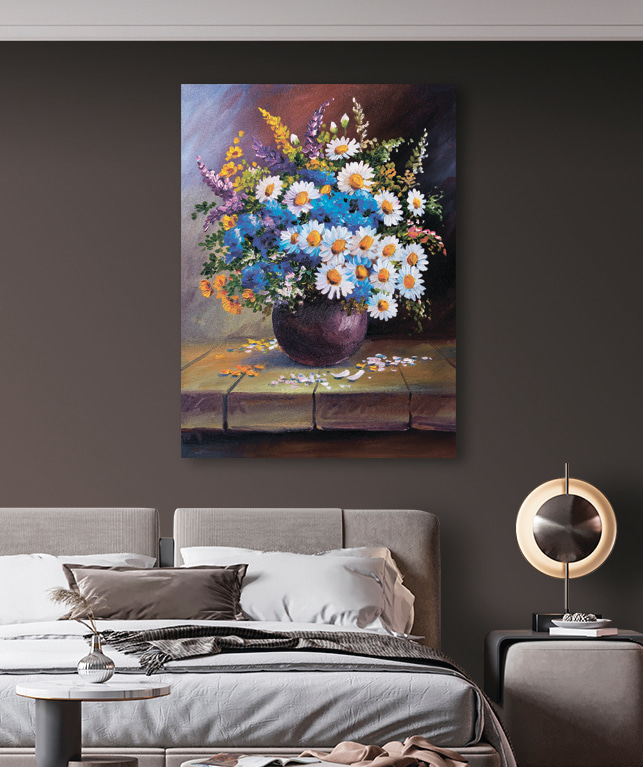 A painting of flowers in a vase A painting of flowers in a vase