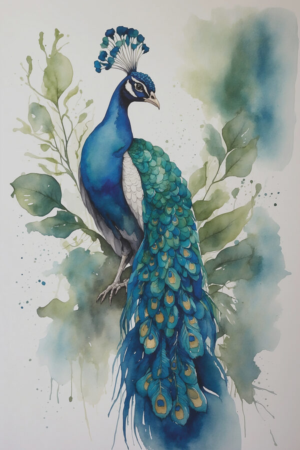A watercolor of a peacock A watercolor of a peacock