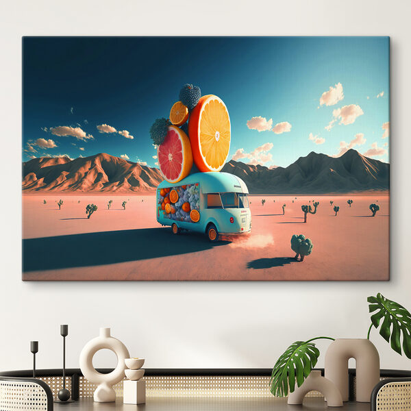 A van with fruits on it