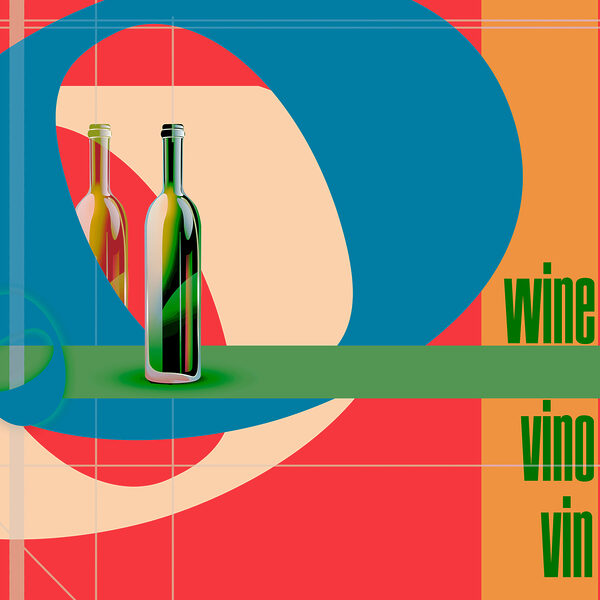 A bottle of wine on a colorful background