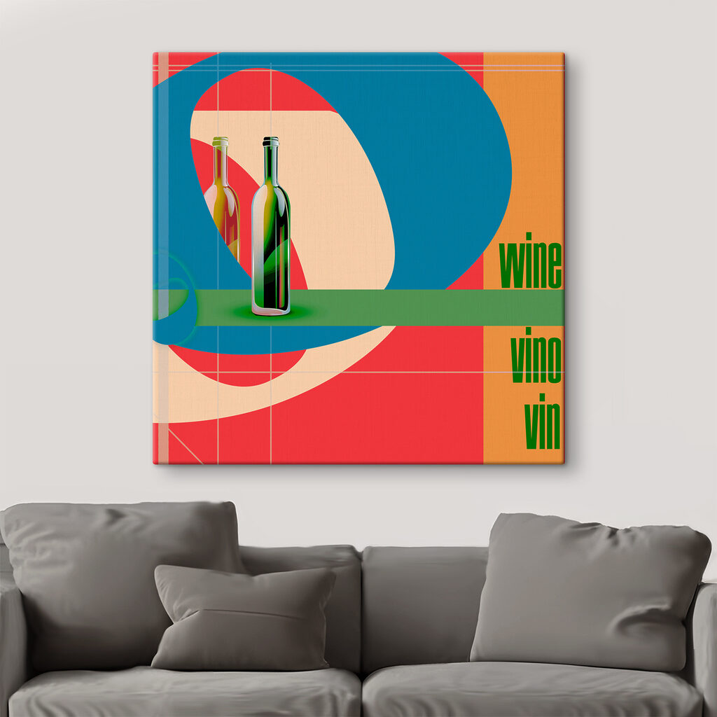 A bottle of wine on a colorful background