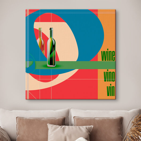 A bottle of wine on a colorful background