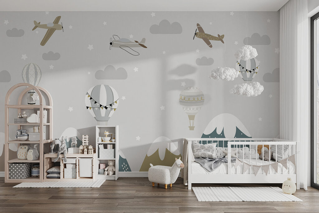 A wallpaper with mountains and airplanes