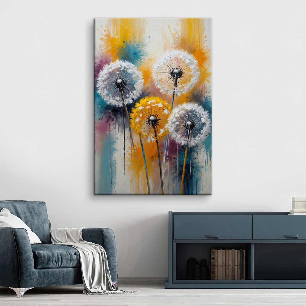 A group of dandelions with white seeds A group of dandelions with white seeds