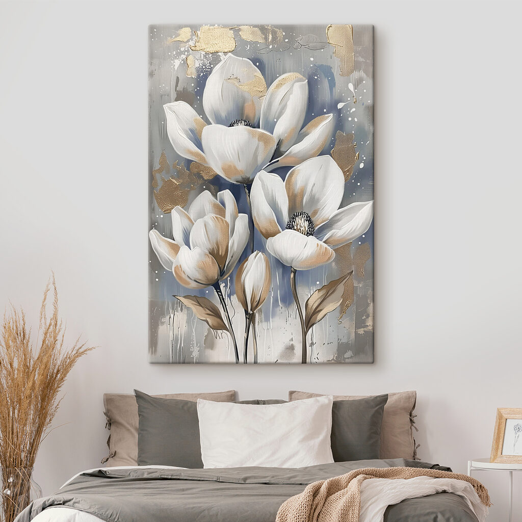 A painting of white flowers A painting of white flowers