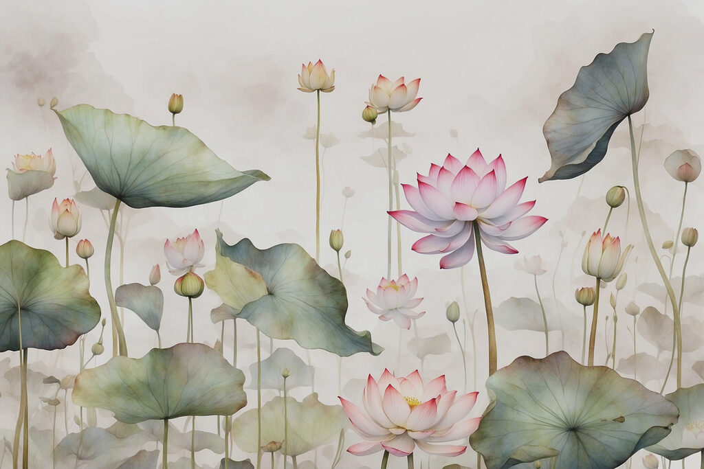 A painting of flowers and leaves